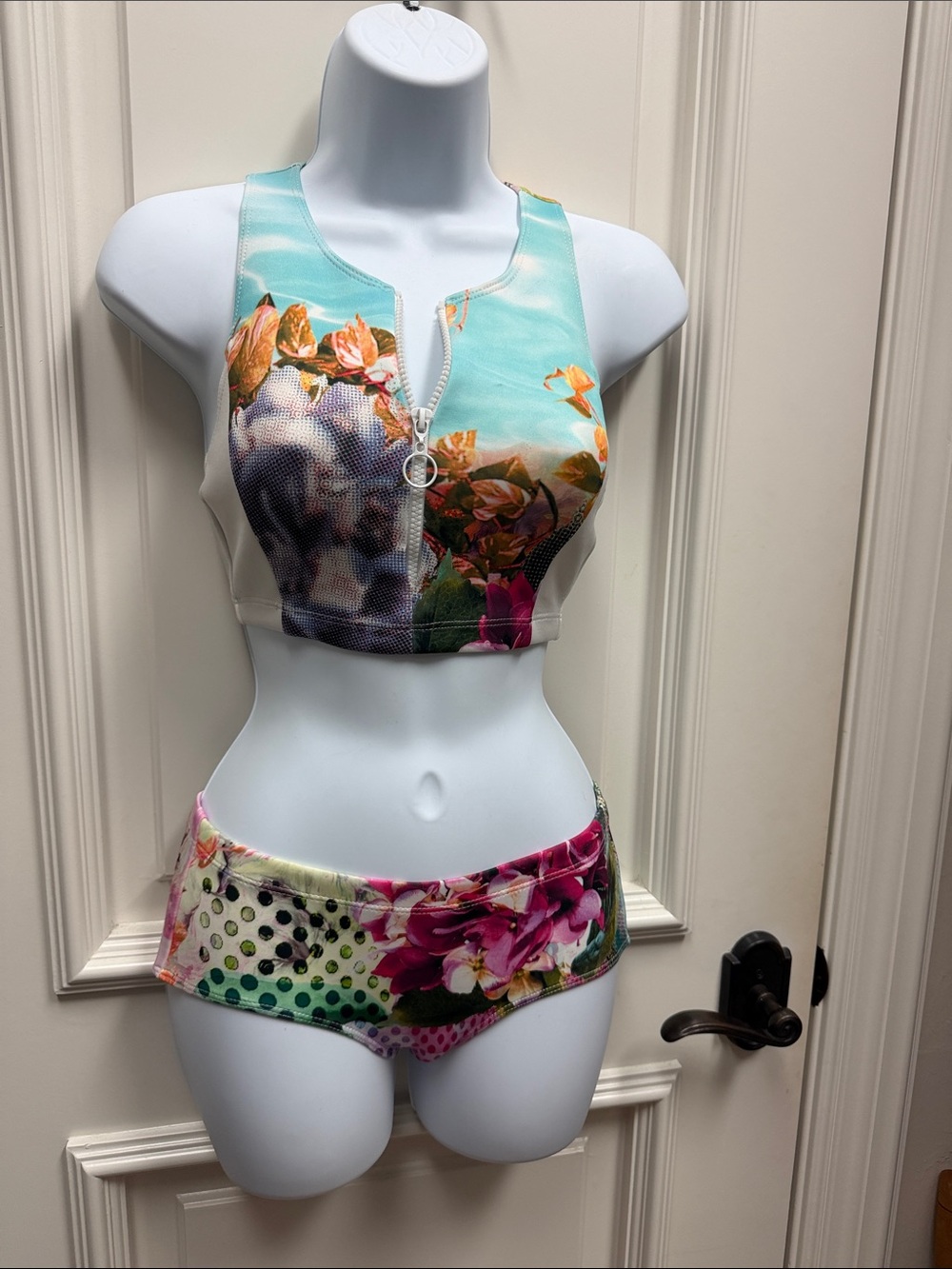 clover canyon bikini shorts racerback scuba neoprebe swimsuit zip tank hipster